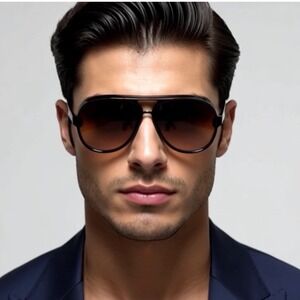 Retro Classy Sunglasses Black Frame Brown Lens Fashion Eyewear UV400‎ Protection